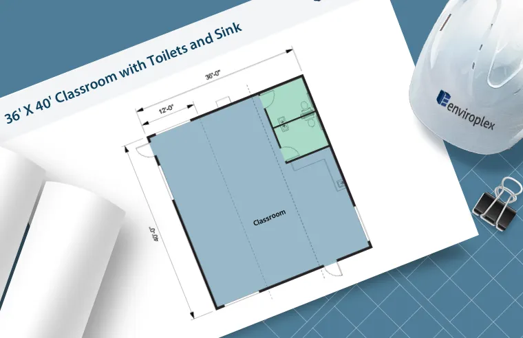 36′ X 40′ Classroom with Toilets and Sinks Floor Plan